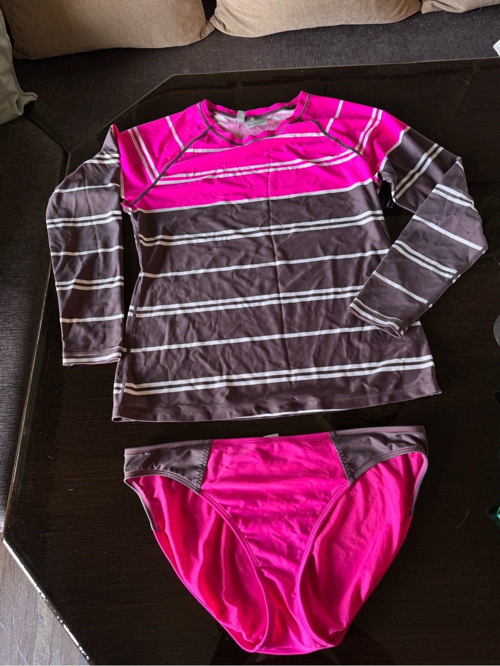 Athleta Pink and Gray Swim-short Top and bottom.